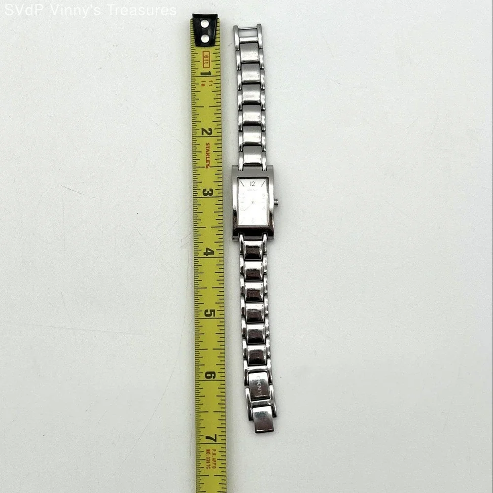 DKNY Women's Silver Stainless Steel Rectangular Face Link Watch NY-3605 Sz 7